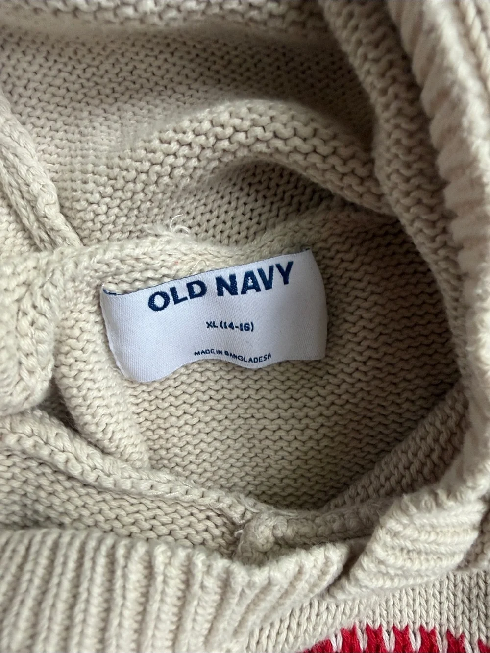 Old Navy boys Hooded Fair Isle Sweater in Cream, Red & Charcoal